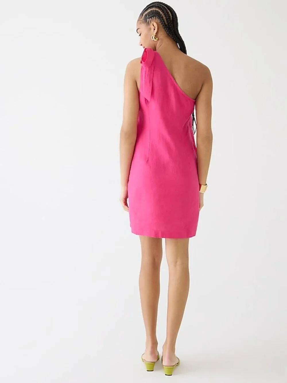 J Crew Women Fuchsia One-shoulder linen shift dress Crisp Begonia XS